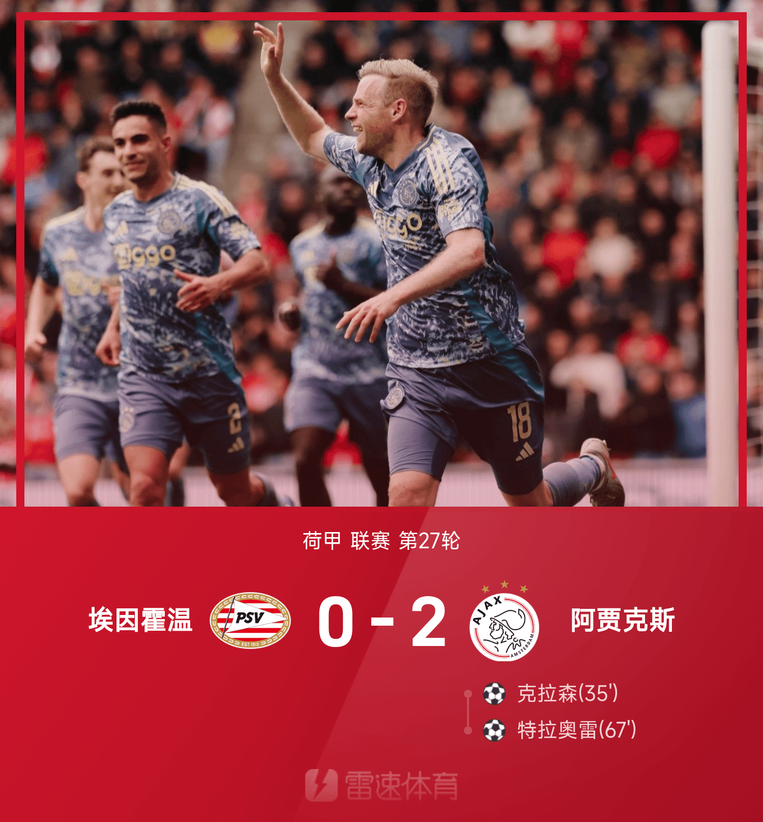 阿贾克斯稳居荷甲积分第一，实力超群