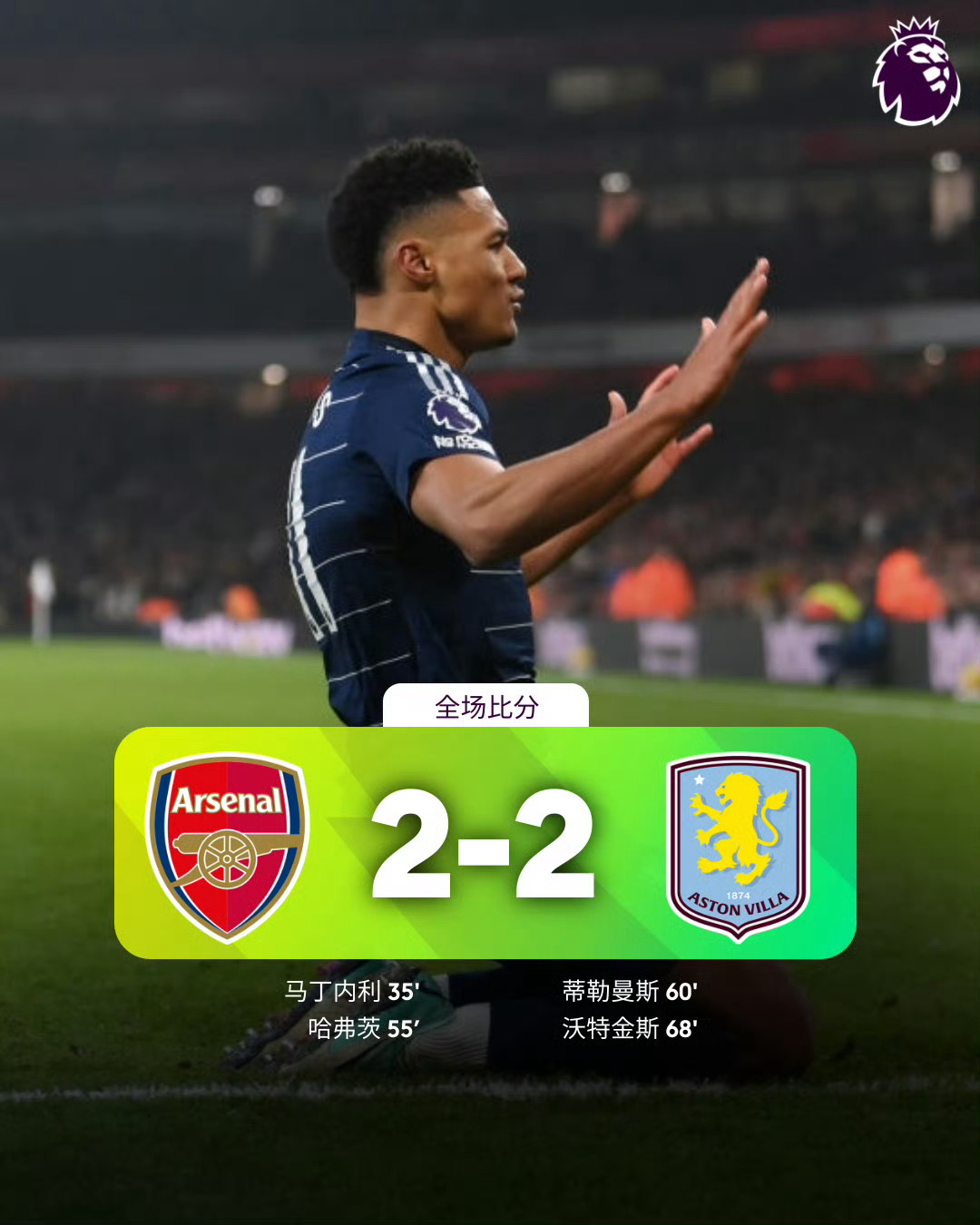 阿森纳客场平热刺，英超争冠形势依然激烈